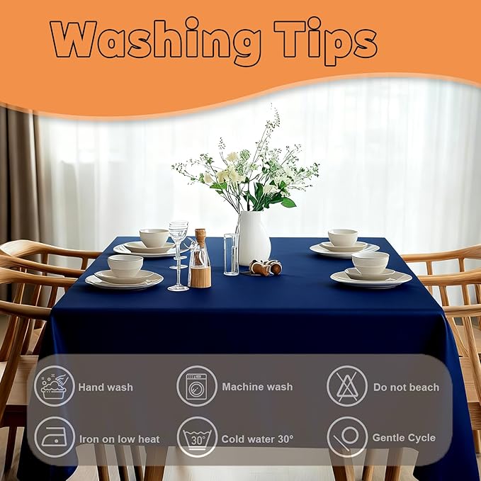 TWINPRET Rectangle Tablecloth 60 x 84 Inch, Navy Blue Waterproof Washable Polyester Table Cloth - Stain & Oil Resistant Rectangular Table Cover for Banquet & Party (Fits 4 Foot Tables) [2 Pack]