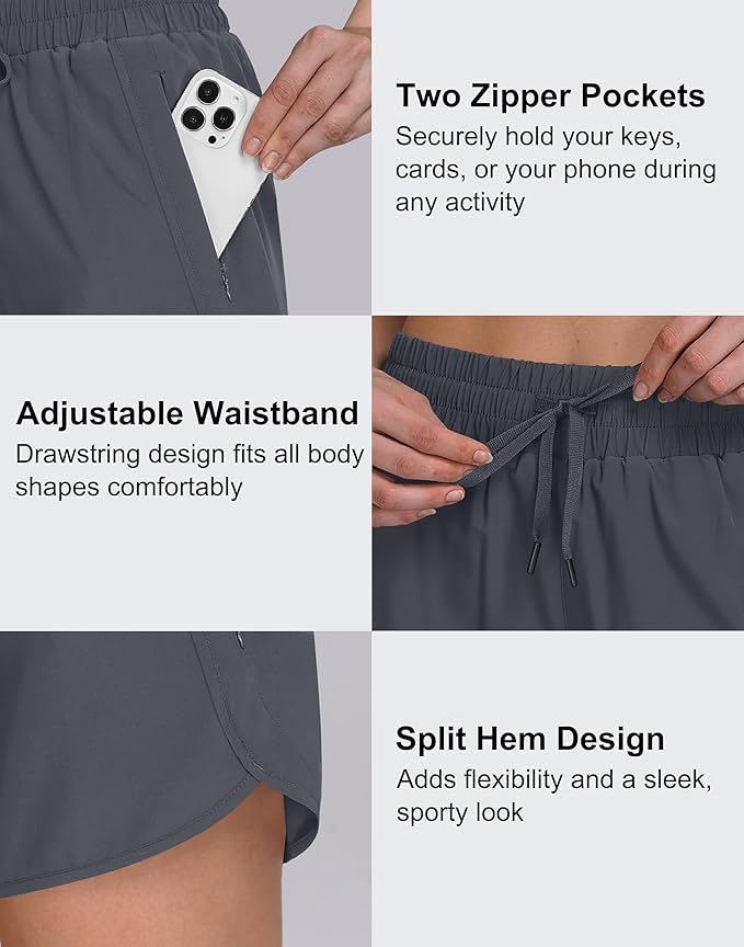Women's 5" Running Shorts Quick Dry Sporty Athletic Gym Workout Shorts with Zipper Pockets Liner