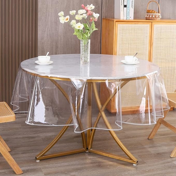 Walrus Clear Round Plastic Tablecloth Protector Waterproof Oil-Proof PVC Table Cloth Stain-Resistant Wipeable Table Cover for Round Table（60" Round）