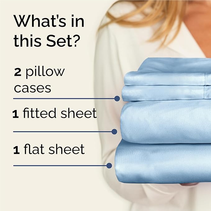 Twin XL 4 Piece Sheet Set - Cooling & Breathable Bed Sheets - Hotel Luxury Bed Sheets for Women, Men, Kids & Teens - Deep Pocket Bedding w/Easy Fit - Soft & Wrinkle Free - Twin XL Light Blue Sheets