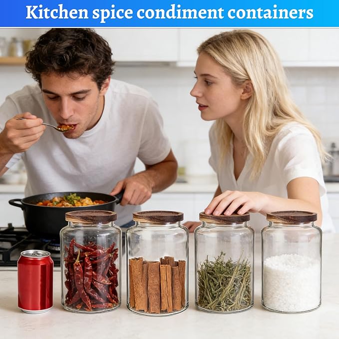 Glass Food Storage Jar with Lids Spoon Glass Coffee Canister Borosilicate Glass Food Containers for Ground Coffee Beans Nut Pasta Sugar Candy Spice Rice Tea (2000ml/67oz-2 Pack)