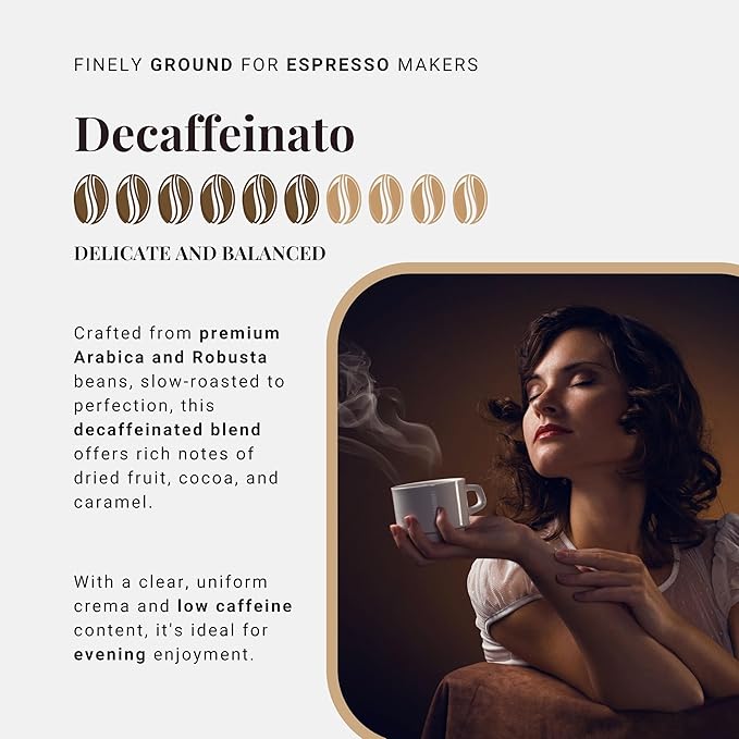 Caff챔 Vergnano Italian Finely Ground Decaf Coffee ??100% Arabica for Moka, Intensity Level 6 ??Rich, Full Flavor Without Caffeine, Notes of Dried Fruit, Cocoa & Caramel - 8.82 oz Tin