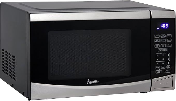 Avanti Microwave Oven 900-Watts Compact with 10 Power Levels and 6 Pre Cooking Settings, Speed Defrost, Electronic Control Panel and Glass Turntable, 0.9-Cu.Ft., Stainless Steel