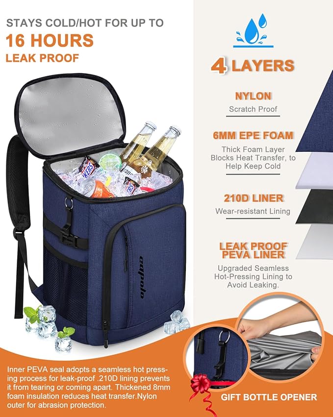 Capolo Cooler Backpack Insulated Waterproof for Women Men,36/45 Cans Lunch Backpack Coolers Leak Proof Soft Cooler Bag Ice Chest for Camping Beach