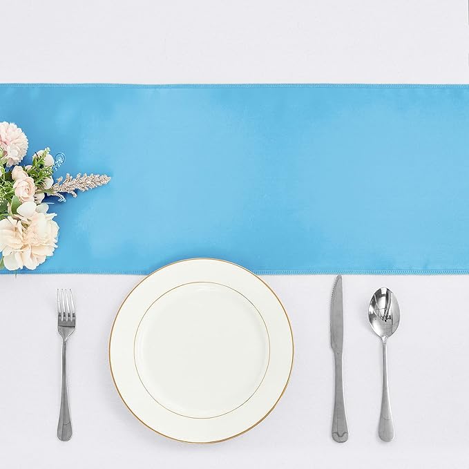 4-Pack Blue Satin Table Runner 12 x 108 Inch Long Bright and Smooth Silk Fabric Table Runner for Wedding Banquet Birthday Party Decoration