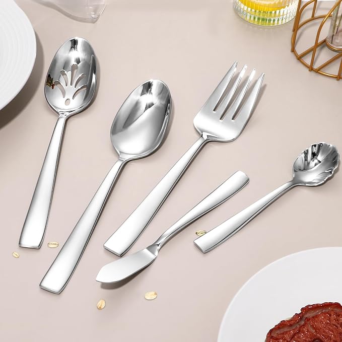 Lazycorner 53 Piece Silverware Set wiith Steak Knives and Serving Utensils 竊?8/10 Stainless Steel Flatware Set Mirror Polished Eating Utensils Sets Silverwear Cutlery Set, Dishwasher Safe