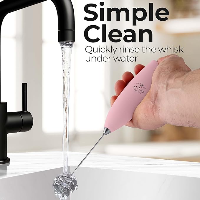 Zulay Kitchen Patented Tornado Triple Whisk Milk Frother with 4 Duracell Batteries ??Handheld Foam Maker for Coffee, Lattes, Matcha & Hot Chocolate ??Rich, Creamy Froth in Seconds
