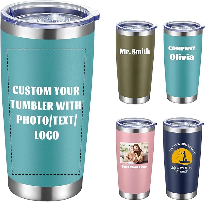 COMOOO Personalized 20oz Stainless Steel Tumbler with Lid, Insulated Tumbler Custom Gift with Text, Photo, Logo for Men, Women, Friends竊똁lue, 1 Pack