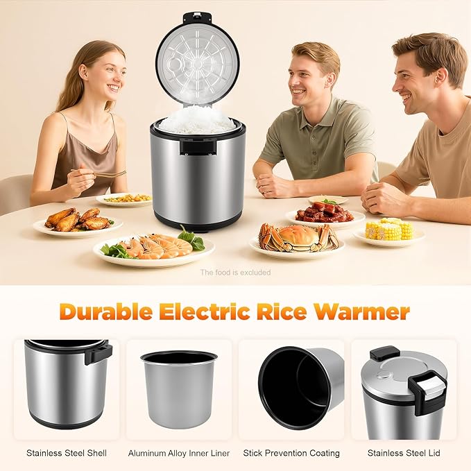Commercial Rice Warmer, 23L/24.3Qt Electric Food Warmer, 110W Electric Soup Warmers with Adjustable Temperature and Non-Stick Inner Pot for Restaurant Party, Warm Function Only, NOT Cooker