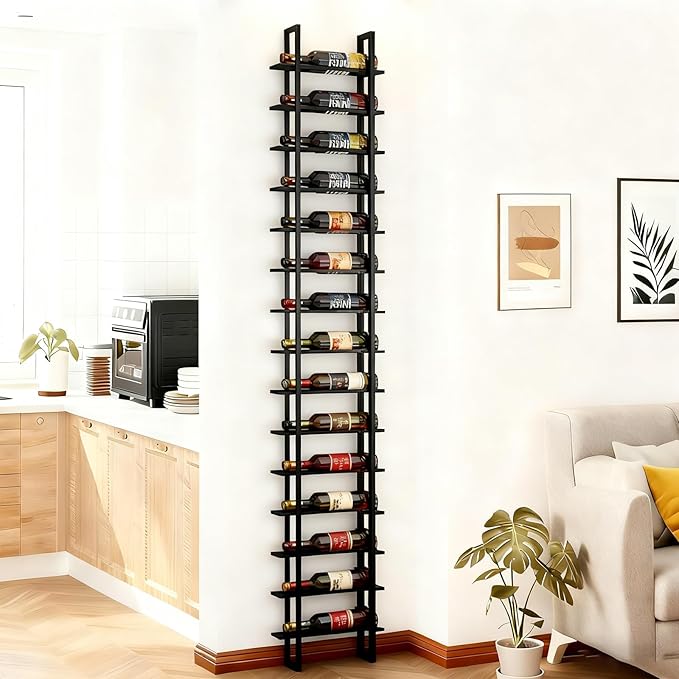 Large Wall Mount Wine Rack, 16 Tier 16 Bottle Wine Storage Organizer Display Holder, Modern Metal Wine Storage for Wine Cellars, Home Bars, Kitchens, and Dining Rooms