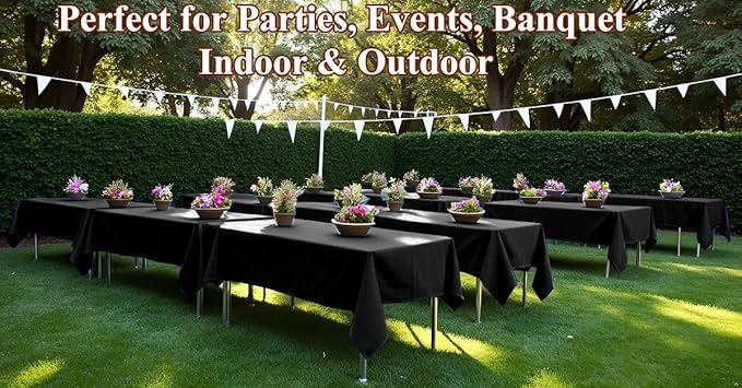 [6 Pack] Black Paper Tablecloth Disposable for Rectangle Tables, 54 X 108 Inch Party Table Cover with Plastic Backing, Waterproof 3 Ply Table Cloth for Halloween Graduation Banquet