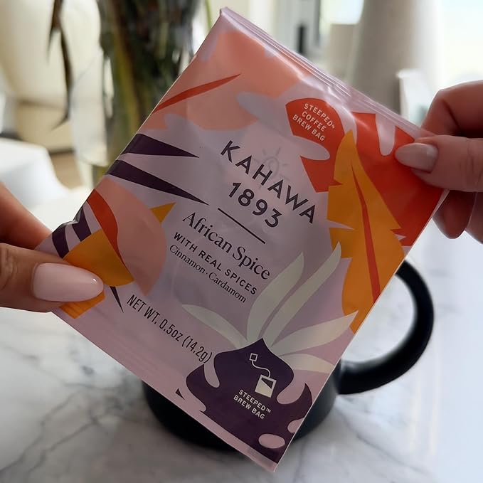 Kahawa 1893 Coffee Bags Medium Roast African Spice 12 Oz - With Cinnamon, Cardamom & Clove, As Seen on Shark Tank, High Antioxidants, Organically Grown, Ethically & Sustainably Sourced