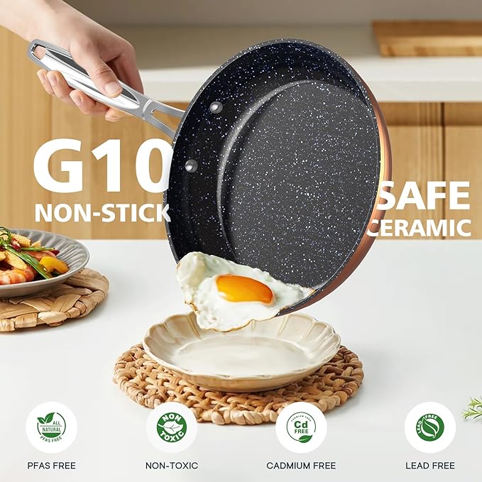 Nuwave 3-Piece 8?? 10?? 12??Forged Lightweight Frying Pan Set, G10 Healthy Duralon Blue Ceramic Ultra Non-Stick, Ergonomic Stay-Cool Handles, Induction-Ready & Works on All Cooktops