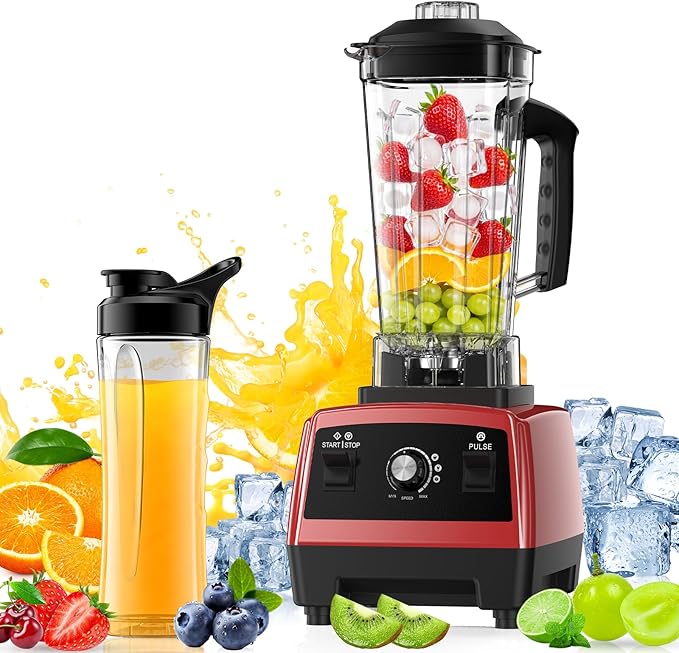 Blender for Smoothies, Blenders for Kitchen with 68Oz. Pitcher and 20Oz.Juicer Container, Smoothie Blender for Ice Crushing, Frozen Fruits, Red