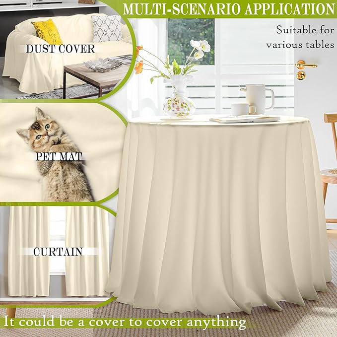 BYDOLL Table Cloth 70 Inch Round Tablecloth Fits Max60 Inch Diameter Table Top,Beige Polyester Washable Wrinkle-Free Spillproof Tablecloth for Party Patio Cover