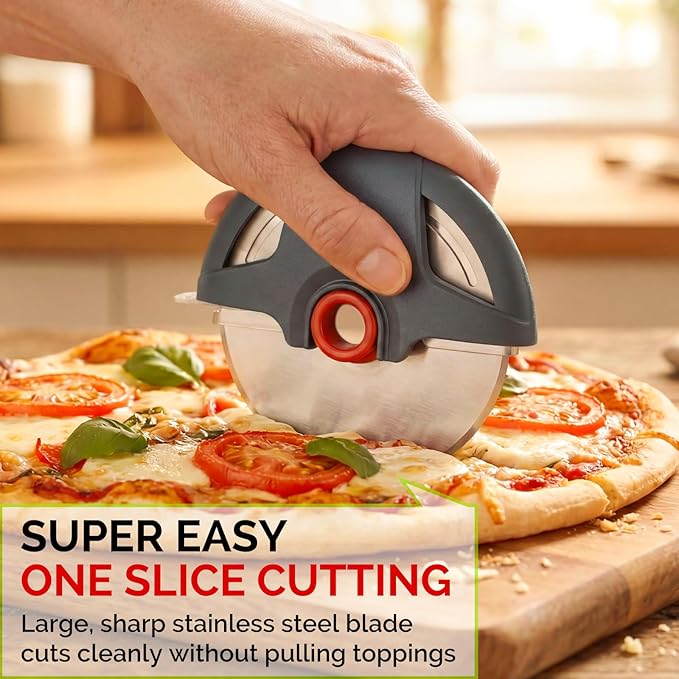 UHIYEE Pizza Cutter Wheel, 4.3" Large Pizza Slicer Wheel with Safety Blade Cover, Super Sharp Stainless Steel Pizza Wheel Slices Effortlessly, Easy Cleaning Pizza Cutters Dishwasher Safe, Gray