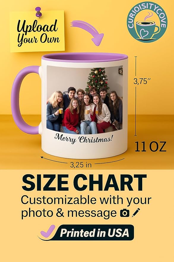 Personalized Coffee Mug | Custom Photo, Text, or Logo Cup (11oz, Purple Rim, Inner, and Handle) |Dishwasher & Microwave Safe |Unique Gift for Men & Women ?밫aza Personalizada