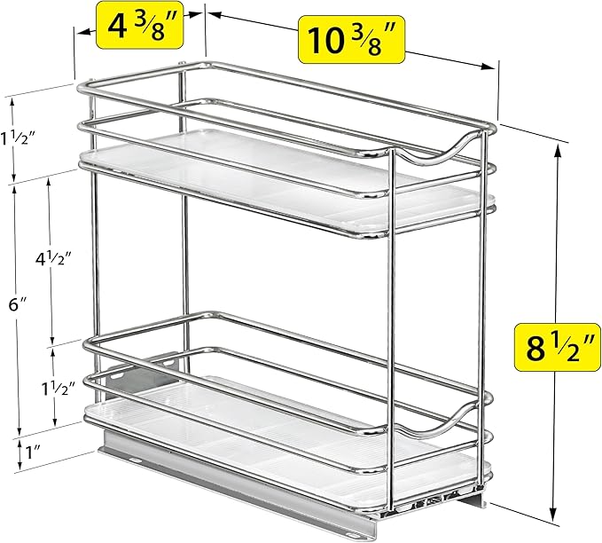 LYNK PROFESSIONAL짰 Pull Out Spice Rack Organizer for Inside Kitchen Cabinets - 4-3/8 inch Wide - Slide Out Drawer ??Chrome Sliding Spice Cabinet Organization Shelf Racks - 2 Tier