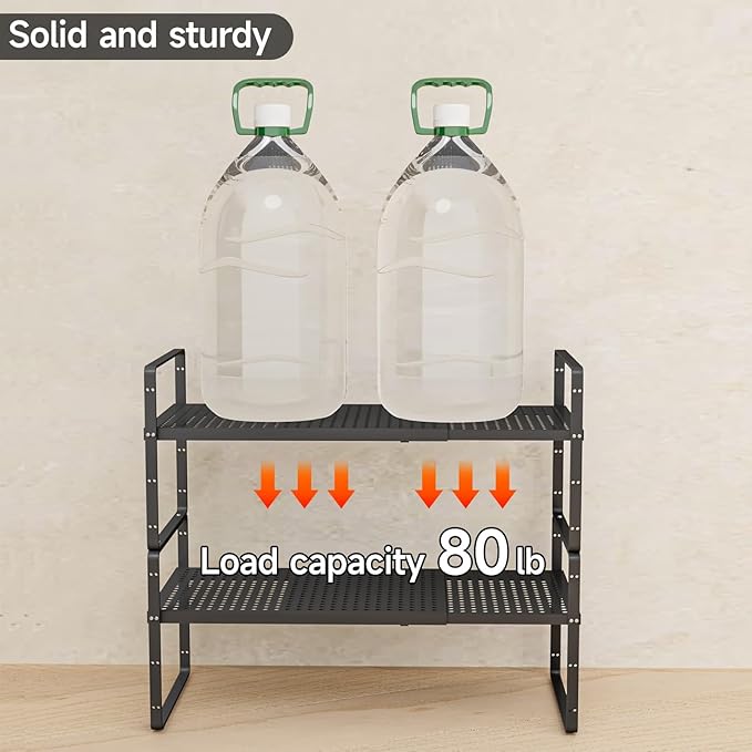 16.5-27?쇺셂 Expandable Cabinet Countertop Shelf Organizer, Stackable Metal Shelves, Kitchen Organizers and Storage, Black Storage Spice Rack for Pantry and Cupboard