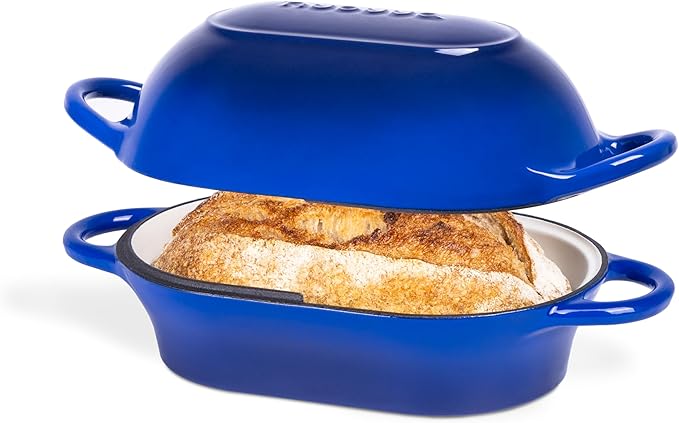 Dutch Oven For Sourdough Bread Baking ??Enamelled Cast Iron Bread Loaf Pot ??Oven Safe Non Stick Bread Pot ??Rectangular, Dark Blue, 24cm x 16cm ??by Nuovva
