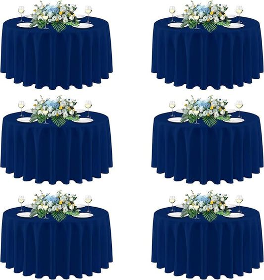 sancua Navy Blue Round Tablecloths 120 Inch, 6 Pack - Circle Fabric Cloth Table Cloths for Wedding Party Banquet Birthday, Washable Polyester Table Cover (Fit 30-72 Inch Tables)