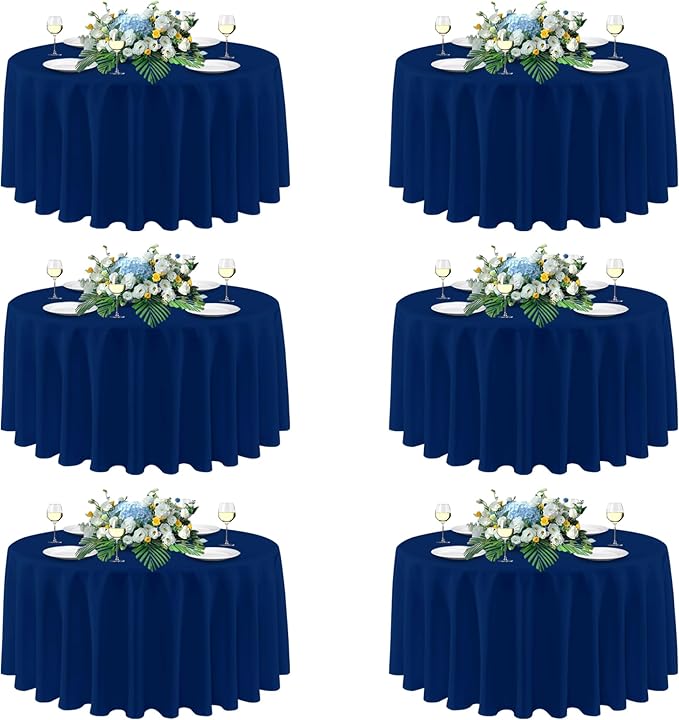 sancua Navy Blue Round Tablecloths 108 Inch, 6 Pack - Circle Fabric Cloth Table Cloths for Wedding Party Banquet Birthday, Washable Polyester Table Cover (Fit 30-72 Inch Tables)