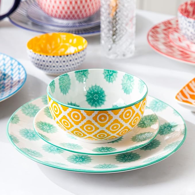 Cerkik Ceramic Dessert Bowls Set - Small 11 Oz Porcelain Ice Cream Bowls for kitchen - 4.7 Inch Cereal Bowls for Salad, Fruits, Ramen - Microwave Dishwasher Safe - Set of 6 - Assorted Colors