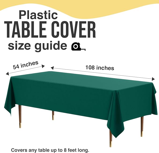 Exquisite 66% Thicker Premium Plastic Table Cloth Rectangle Table Cover 0.5 Mil 24 Pack Dark Green Table Cloth 54 Inch x 108 Inch Disposable Tablecloth Won't Tear Easily Like Cheap Thin Brands