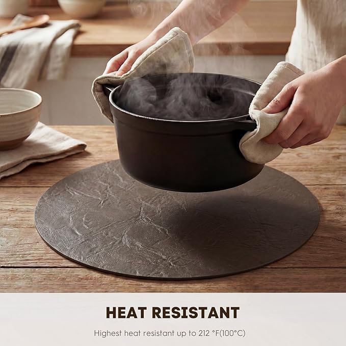 Artoid Mode Coffee Faux Leather Placemats Set of 4, 15 Inch Waterproof Wipeable Heat Resistant Place Mats, Reversible Table Mats for Kitchen Dining Decor