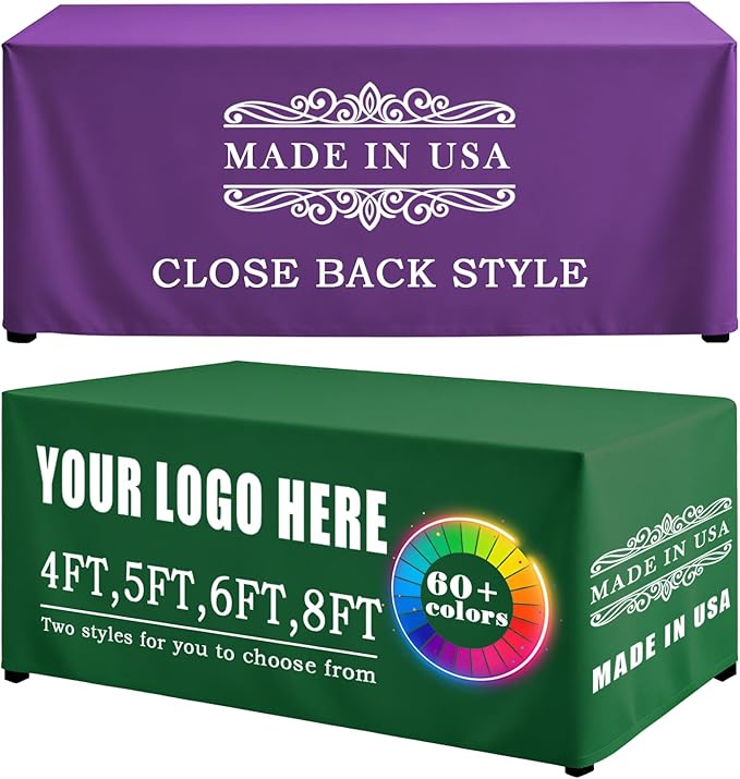 YOUYINYOU Shipping Next Day Custom Table Cloth with Logo Image Text 4/5/6/8/10FT for Business Tradeshow Events Company School Shop Other Important Events (8FT Open Back)
