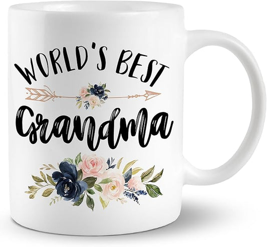 Grandma Mug - Ceramic Coffee Cup, World's Best Grandma Gift for Christmas