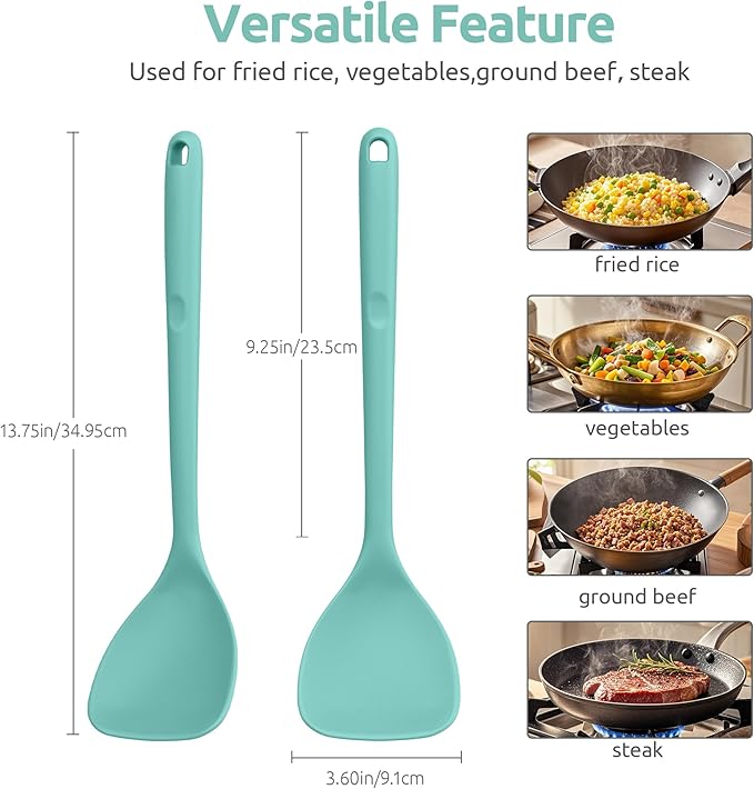 U-Taste 600쨘F Heat Resistant Wok Spatula: 13.76" Long, 3.63" Wide Silicone Cooking Utensils with Flexible Edge & Sturdy Core, for Kitchen Stir Fry, Serving, Scoop, Non-Stick Pan, Cast Iron (Aqua Sky)