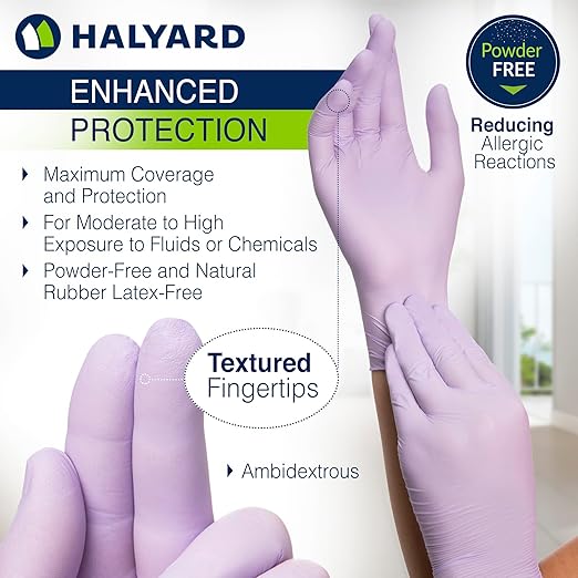 HALYARD Lavender Nitrile Exam Gloves, Powder-Free, Non-Sterile, 3.1 mil, 9.5 Inches, Lavender, X-Small, 52816 (Box of 250)