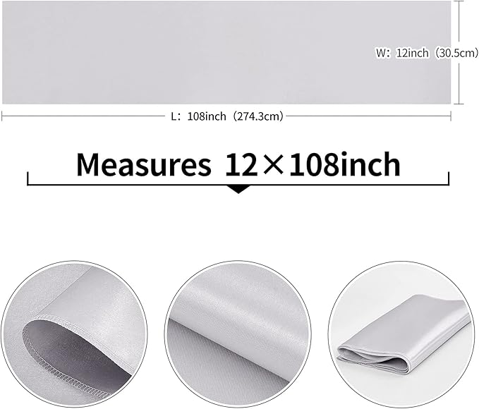 4-Pack Silver Satin Table Runner 12 x 108 Inch Long Bright and Smooth Silk Fabric Table Runner for Wedding Banquet Birthday Party Decoration