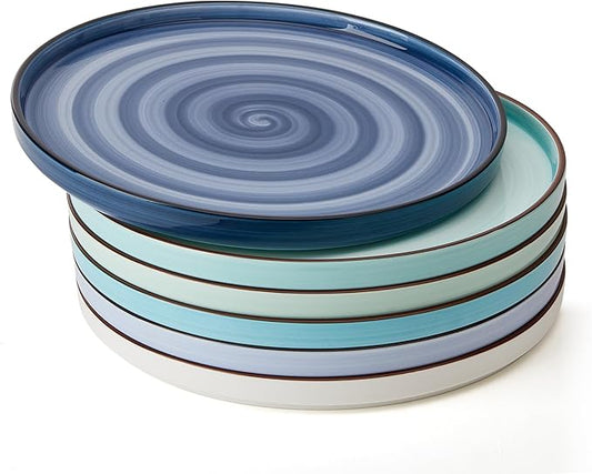 Sweese 10.5 Inch Porcelain Dinner Plates Set of 6, Gradient High Edge Dish Set - Dishwasher, Microwave, Oven Safe, Scratch Resistant, Kitchen Serving Dishes - Cool Assorted Colors