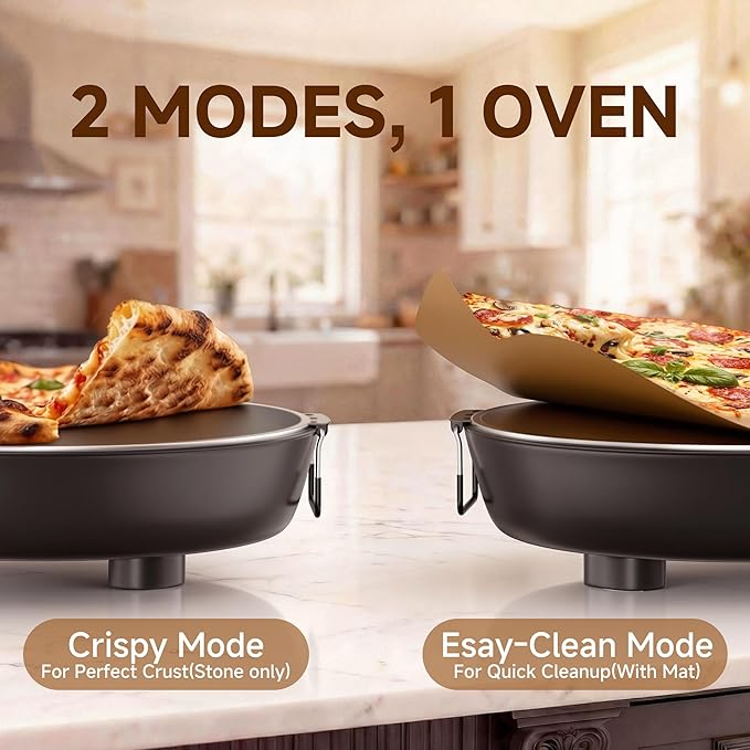 SENSCHEF 12-Inch CrustyBake Beginner's Black Glazed Stone Pizza Oven: Quick 800째F Heating, Easy-Clean Design, Recipe Book & All Tools Included - Perfect for First-Time Pizza Makers at Home