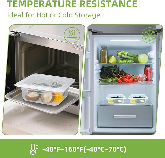 6-Pack Food Pan with Lids, 1/6 Size Food Storage Containers for homes, schools, restaurants, hotels Meal Prep, -40??160?? Stackable, Freezer-Safe (1/6 size 2.5 inch deep, 1.1L/1.1QT)