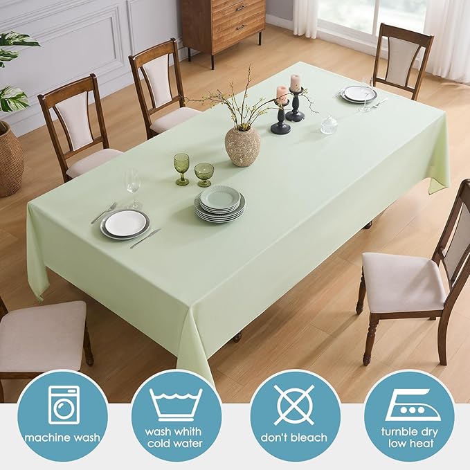 VidaFete 1 Pack Tablecloth 90 * 132inch Rectangle Table Cloth Polyester, Stain Wrinkle Resistant Polyester Dining Table Cover for Kitchen Dinning Party Wedding Tabletop Buffet Decoration(Sagegreen)