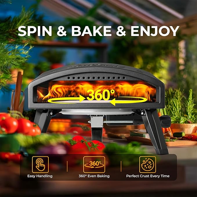 EchoSmile 12'' Gas Outdoor Pizza Oven, Propane Pizza Cooker Reaches 950째F, 60 Seconds Fast Cooking, Includes Gas Hose, Flame Control Knob, Extended Heat Handle, Black