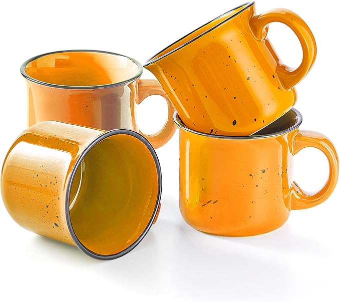 bestone Coffee Mugs Set of 4竊?6 oz Large Coffee Mugs, Ceramic Mugs with Handles,Salad,Noodles etc Coffee Mugs, Cups for Coffee Cereal Latte 竊똌icrowave & Dishwasher safe竊똜ellow