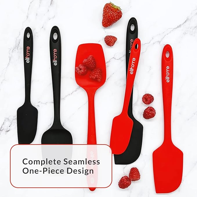 Elihome Chef Series 3 Piece Silicone Spatula Set - 600째F Heat Resistant Non Stick Rubber Kitchen Scraper Spatulas for Cooking, Baking, and Mixing ??BPA Free and LFGB Certified Silicone (Red)
