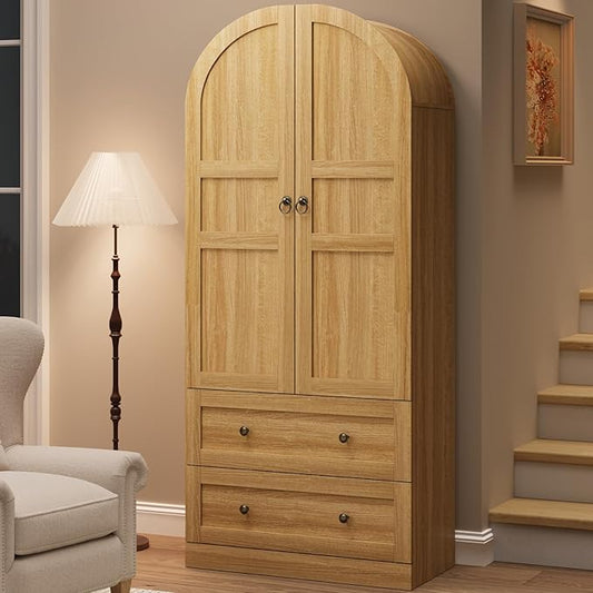 GAOMON 72" Arched Kitchen Pantry Cabinet, Wooden Freestanding Storage Cupboard with Doors, Drawers & Adjustable Shelves, Versatile Farmhouse Pantry for Dining and Living Room, Natural