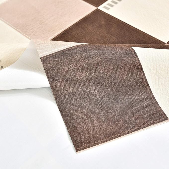 LOHASCASA Square Tablecloth Plastic PVC Wipeable Oilcloth - Vynle Spillproof Tablecloth Party Kitchen Dining Tablecloths - Tan and Brown Plaid 54x54 Inch