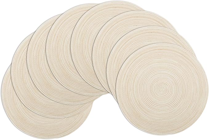 Winknowl Round Braided Placemats Set of 8 Washable Woven Heat Resistant Table Mats for Kitchen Dining Tables 15 inch Round Place Mats (Ivory,8)