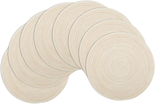 Winknowl Round Braided Placemats Set of 8 Washable Woven Heat Resistant Table Mats for Kitchen Dining Tables 15 inch Round Place Mats (Ivory,8)