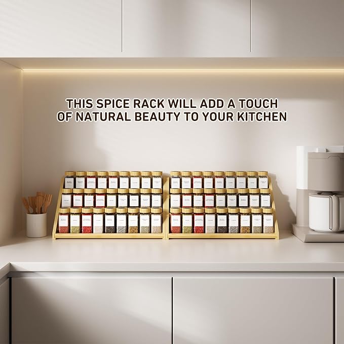 Spice Rack - 3-Tier Bamboo Spice Racks竊똕pice Rack Solves Cluttered Spices in Kitchens, Cabinets, Pantries, and More