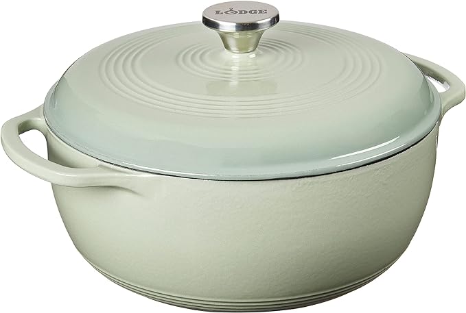 Lodge 6 Quart Enameled Cast Iron Dutch Oven with Lid ??Dual Handles ??Oven Safe up to 500째 F or on Stovetop - Use to Marinate, Cook, Bake, Refrigerate and Serve ??Desert Sage
