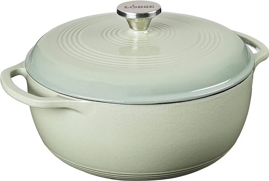 Lodge 6 Quart Enameled Cast Iron Dutch Oven with Lid ??Dual Handles ??Oven Safe up to 500째 F or on Stovetop - Use to Marinate, Cook, Bake, Refrigerate and Serve ??Desert Sage