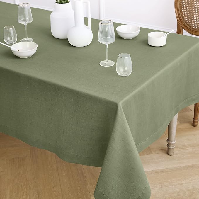 Solino Home Linen Tablecloth 60 x 120 Inch - 100% Pure Linen Oil Green Table Cloth for Rectangle Tables - Fete, Machine Washable Tablecloth for Spring, St Patricks Day, Easter