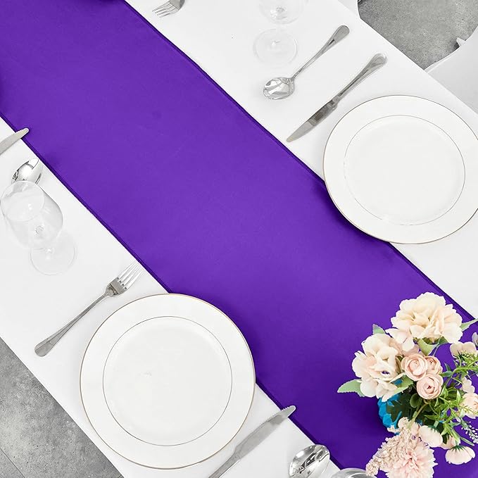 4-Pack Purple Satin Table Runner 12 x 108 Inch Long Bright and Smooth Silk Fabric Table Runner for Wedding Banquet Birthday Party Decoration